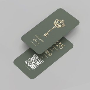 Cartão De Visita Modern Realtor Imobiliário Monograma Sage Verde