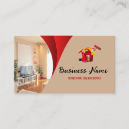 Cartão De Visita Modern Red Beige Cleaning Service Housekeeper Maid