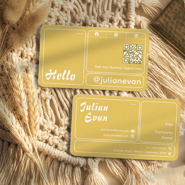 Cartão De Visita Modern Retro Mustard Yellow Chic Hello (Modern Retro Mustard Yellow Chic Hello Business Card)