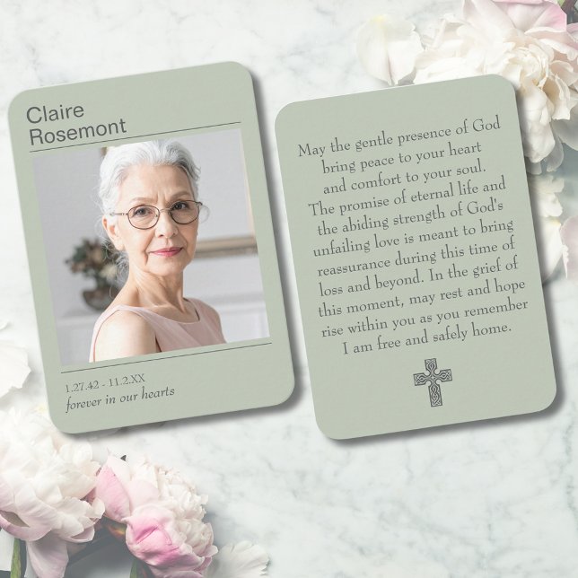 Cartão De Visita Modern Sage Green Cross Funeral Prayer Card (Modern Sage Green Cross Funeral Prayer Card
)