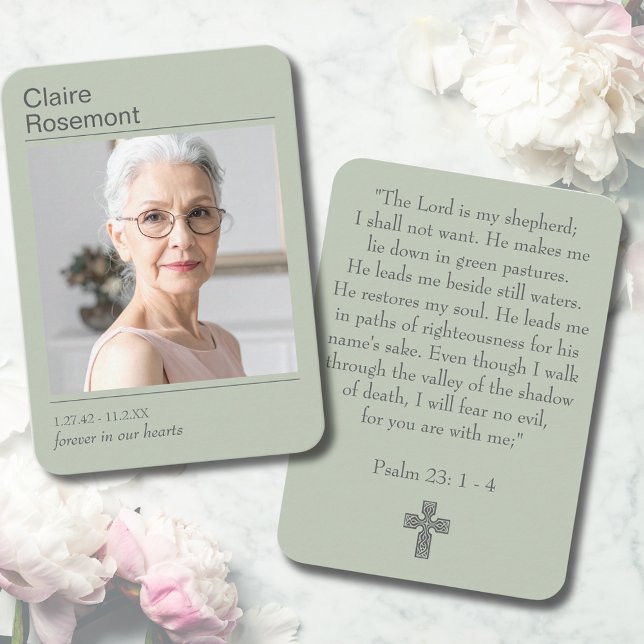 Cartão De Visita Modern Sage Green Funeral Psalm 23 Prayer Card (Modern Sage Green Funeral Psalm 23 Prayer Card
)