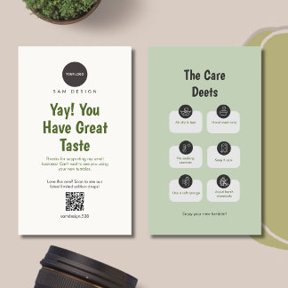 Cartão De Visita Modern Sage Green QR Code Logo Tumbler Care Card