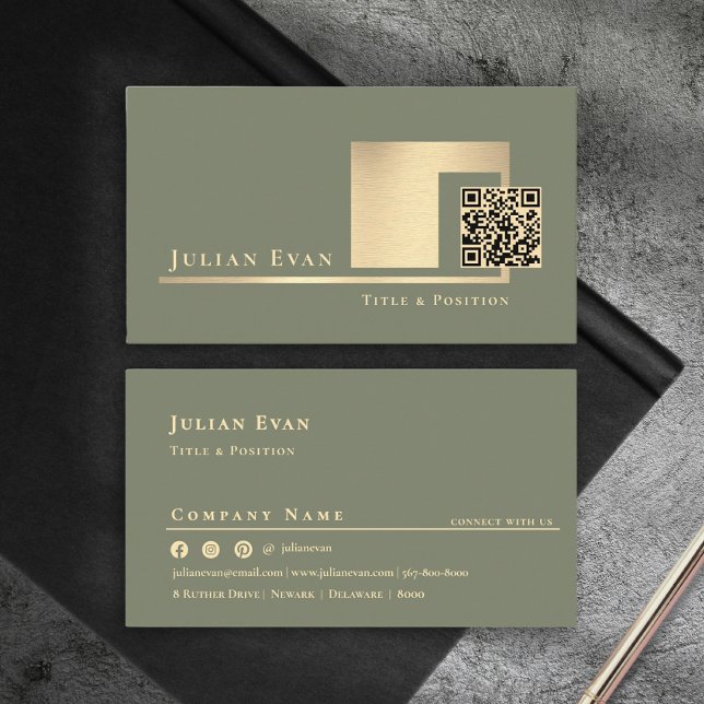 Cartão De Visita Modern Sage Green Scannable QR Code Minimalistic (Modern Sage Green Scannable QR Code Minimalistic Business Card)