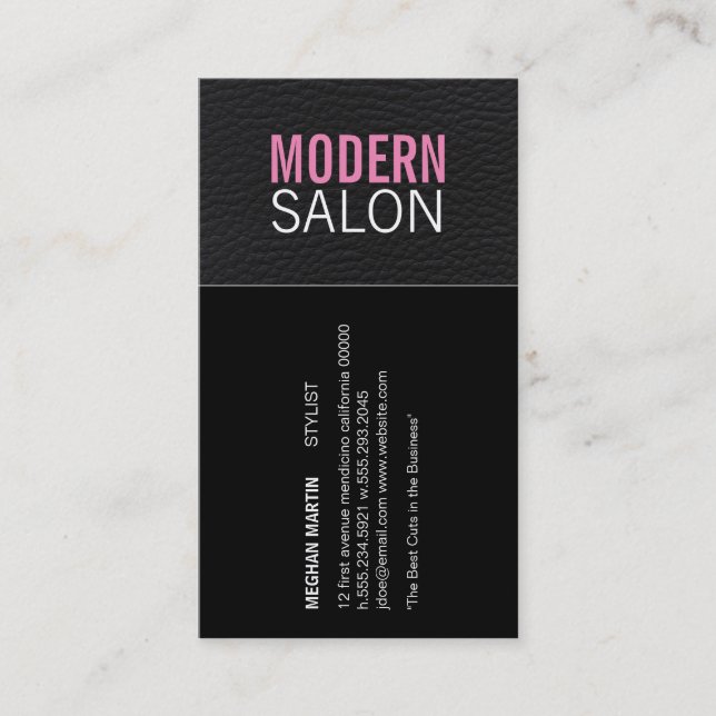 Cartão De Visita Modern Salon | Lista de couro (Frente)