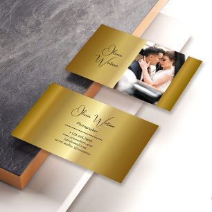 Cartão De Visita Modern Script Gold Fotógrafo Profissional