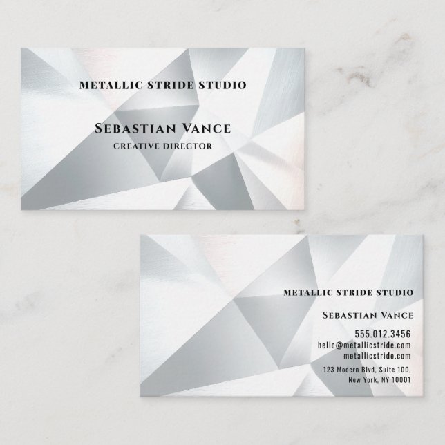 Cartão De Visita Modern Silver Geometric (Frente/Verso)