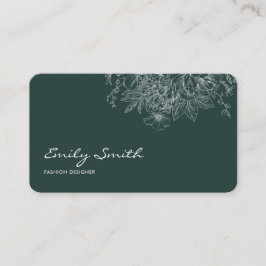 Cartão De Visita Modern Simple Dark Blue Flower Line Art QRCode