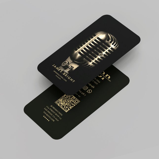 Cartão De Visita Modern Singer Musical Record Studio Dourado Mic (Modern Singer Musician Record Studio Gold Mic Business Card
)