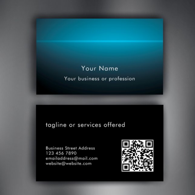 Cartão De Visita Modern Stylish Custom Text QR Code Technology (Use the QR Code generator to personalize this cool blue gradient modern profession business card.
)