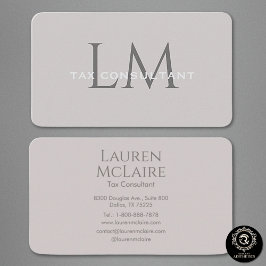 Cartão De Visita Modern Taupe Gray Monogram Business Card