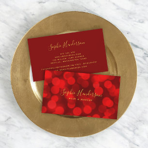 Cartão De Visita Modern Trendy Calligraphy Ruby Red Bokeh Lights