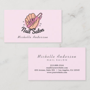 Cartão De Visita Modern Trendy Unhas Salon Nail Technician Pink Bus