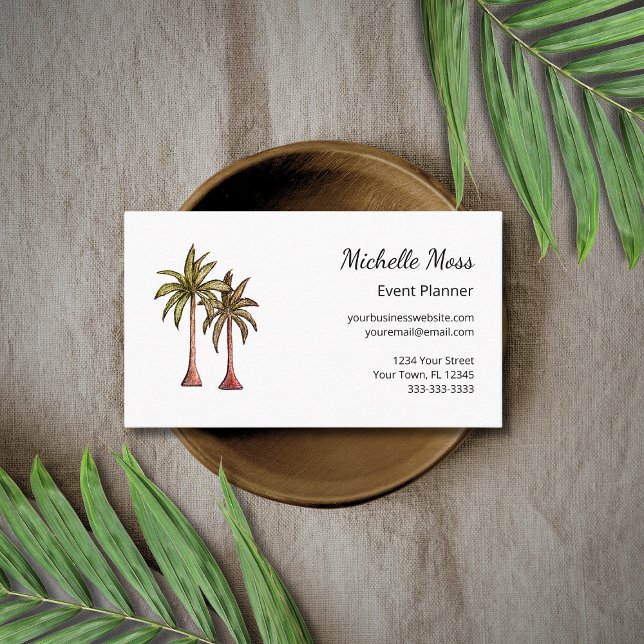 Cartão De Visita Modern Tropical Boho Palm Trees Event Planner  (Criador carregado)