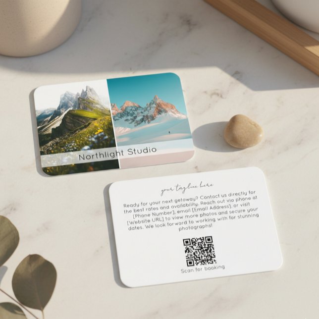 Cartão De Visita Modern Two Photo Photography QR Code Camera (Criador carregado)