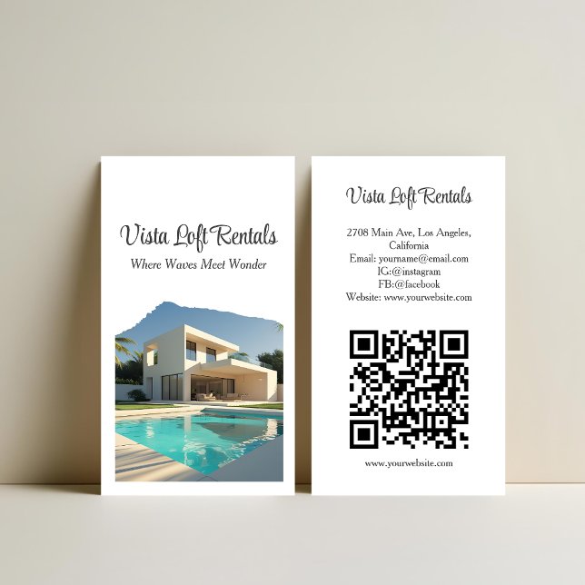 Cartão De Visita Modern Vacation Rental Guest House Photo QR Code (Criador carregado)