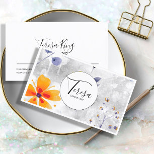 Cartão De Visita Modern Watercolor Floral Blue/Dourado ID568