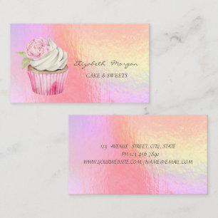 Cartão De Visita Modern Watercolor Floral Cupcake Holographic