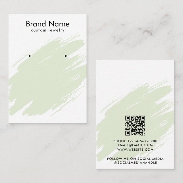 Cartão De Visita Modern Watercolor Green Jewelry Display Card (Frente/Verso)