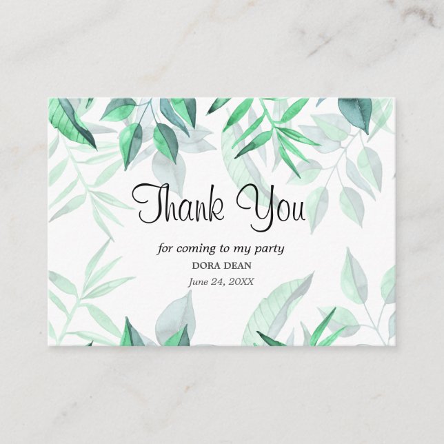 Cartão De Visita Modern Watercolor Greenery Obrigado Bridal Card (Frente)