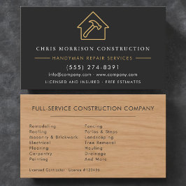 Cartão De Visita Modern Wood Black Gold Handyman Construction