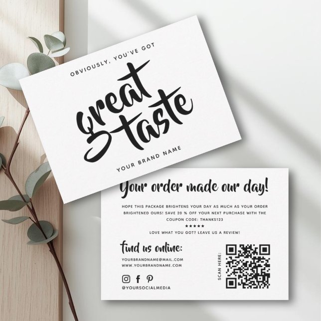 Cartão De Visita Modern you've got great taste qr code thank you (Criador carregado)