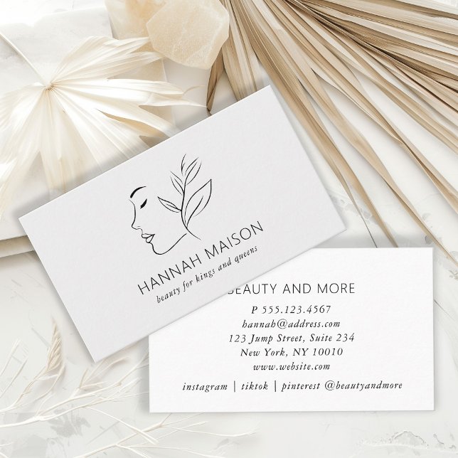 Cartão De Visita Moderna, Arte em Linha, Mulher, Leafe, Salão, Cinz (Criador carregado)