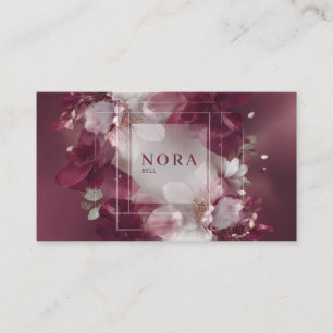Cartão De Visita Moderna e elegante Borgonha Floral e Branca