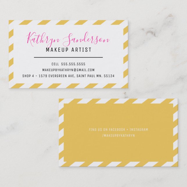 Cartão De Visita MODERNA FRONTEIRA MÍNIMA MASSA amarela cor-de-rosa (Frente/Verso)