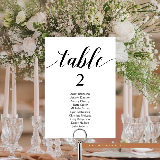 Cartão de Visita Moderna para Convidado Jante Casa (Wedding Dinner Modern Guest Seating Chart Card, with Table Number and Guest Names.)