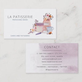 Cartão De Visita Moderna Watercolor Floral Bakery Chef