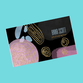 Cartão De Visita Moderno abstrato artístico dourado preto rosa azul