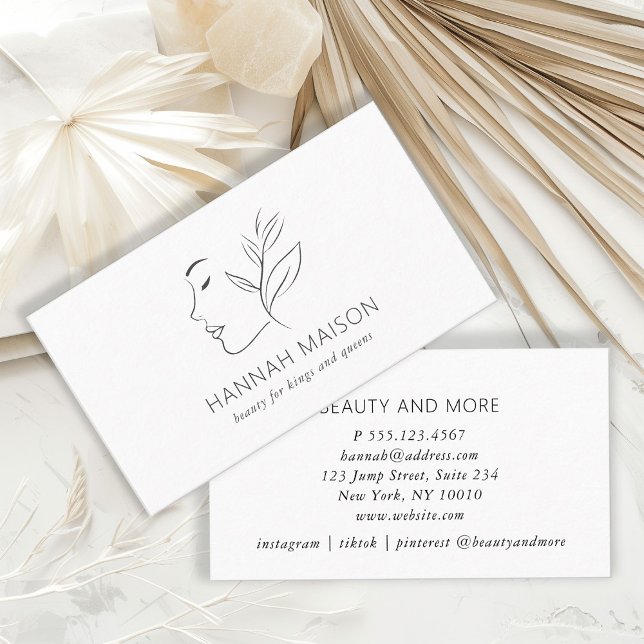 Cartão De Visita Moderno, Arte em Linha, Mulher, Folha, Salão, Bran (Criador carregado)