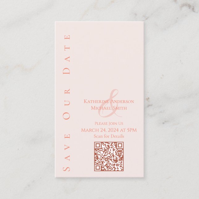 Cartão De Visita Moderno Blush - Salve o código Date-QR - (Frente)