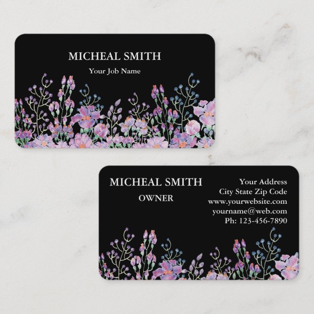 Cartão De Visita Moderno Boho Floral (Frente/Verso)