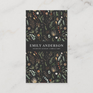 Cartão De Visita moderno botânico negro, elegante contemporâneo