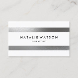 Cartão De Visita Moderno branco das listras de prata ásperas