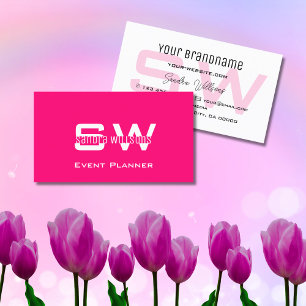 Cartão De Visita Moderno branco e cor-de-rosa na moda com monograma