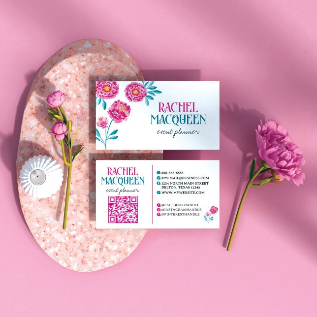 Cartão De Visita Moderno Brilho Floral Blooms Watercolor (Criador carregado)