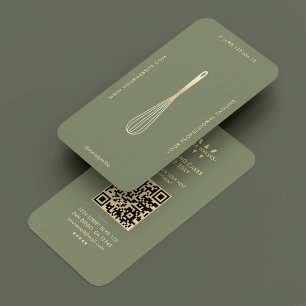 Cartão De Visita Moderno Caterer Baker Green Sage Dourado Whisk