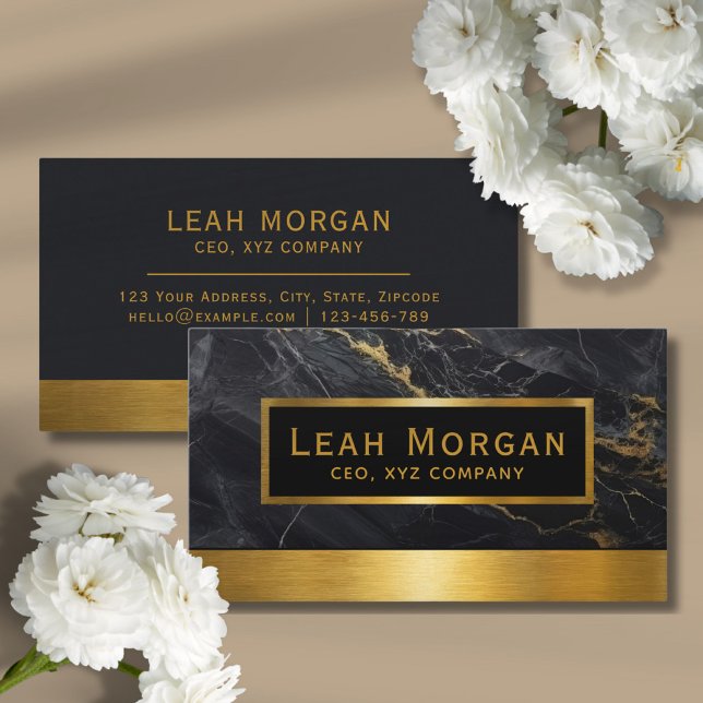 Cartão De Visita Moderno Classy Dourado e Preto Mármore Profissiona (luxury gold business card)