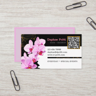 Cartão De Visita Moderno, Código QR Personalizado, Orquídea, Mármor
