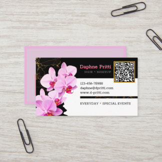 Cartão De Visita Moderno, Código QR Personalizado, Orquídea, Mármor