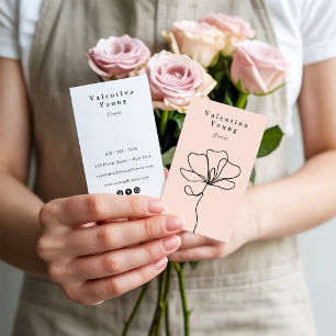 Cartão De Visita Moderno cora a linha cor-de-rosa desenho floral da