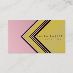 Cartão De Visita Moderno da Finanças Geométricas Douradas na Retro 