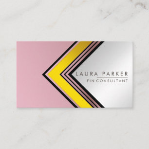 Cartão De Visita Moderno da Finanças Geométricas Douradas na Retro 
