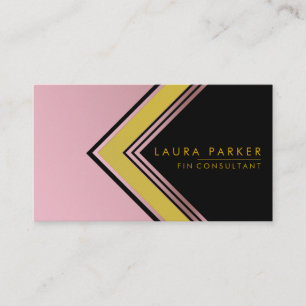 Cartão De Visita Moderno da Finanças Geométricas Douradas na Retro 