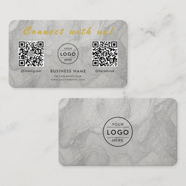 Cartão de Visita Moderno de Mármore Branco com QR  (Frente/Verso)