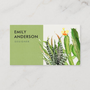 CARTÃO DE VISITA MODERNO DESERTO CACTUS FLORAL GARDEN WATERCOLOR