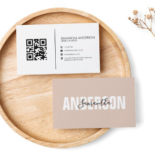 Cartão De Visita Moderno do Código QR de Boho Beige Minimalista