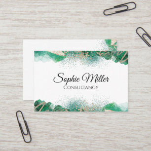 Cartão De Visita Moderno Dourado Abstrato Verde